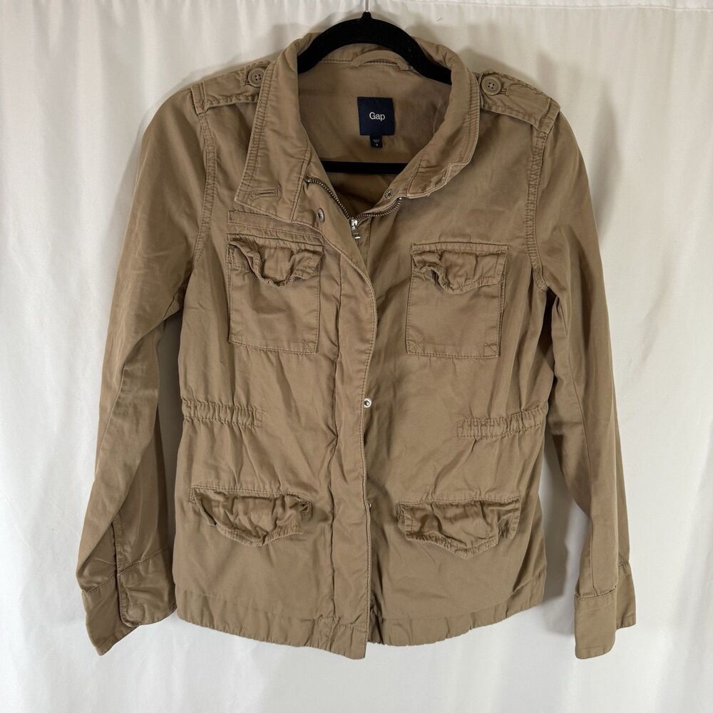 Gap Utility Jacket Women's Small Khaki Full Zip Button Pockets Long Sleeve